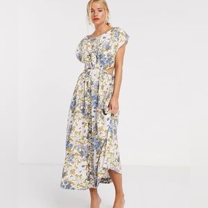 & Other Stories Floral Print Cut-Out Midi Dress